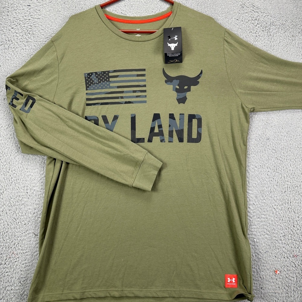 Under Armour Project Rock T-Shirt Tee Mens‎ XL Green Black America Patriotic NEW
